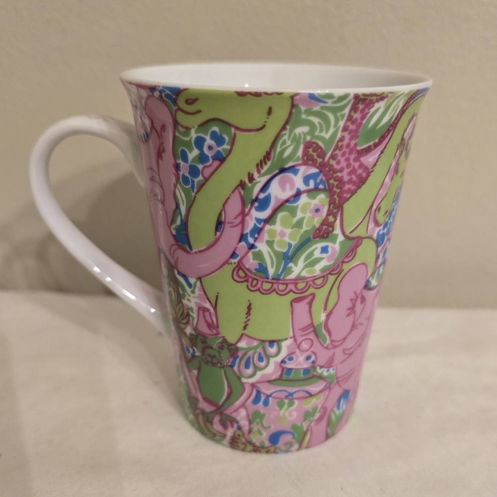 Lilly Pulitzer "Live A Colorful Life" Colorful Elephant &Camel, Pink & Green Mug